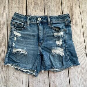 AMERICAN EAGLE size 4 High Rise Shortie Stretch Jean Shorts